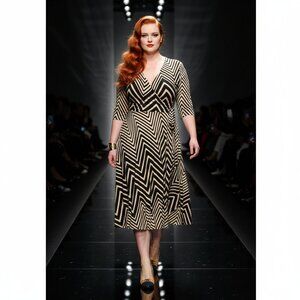 **Handmade** Navy and Tan Chevron Dress (Lightweight Sweater Knit) Fits 18/20